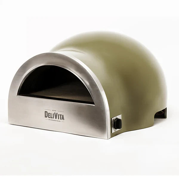 DeliVita Eco Wood & Gas Fired Oven - Olive Green + Regulator & Hose